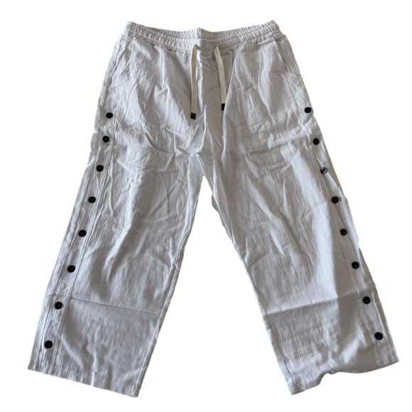 Pants - Women's NEW Pull On Drawstring Waist Below Knee Wide Leg Capri Size L #260662